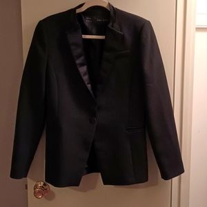 Zara Basics black wool blend tuxedo jacket size L